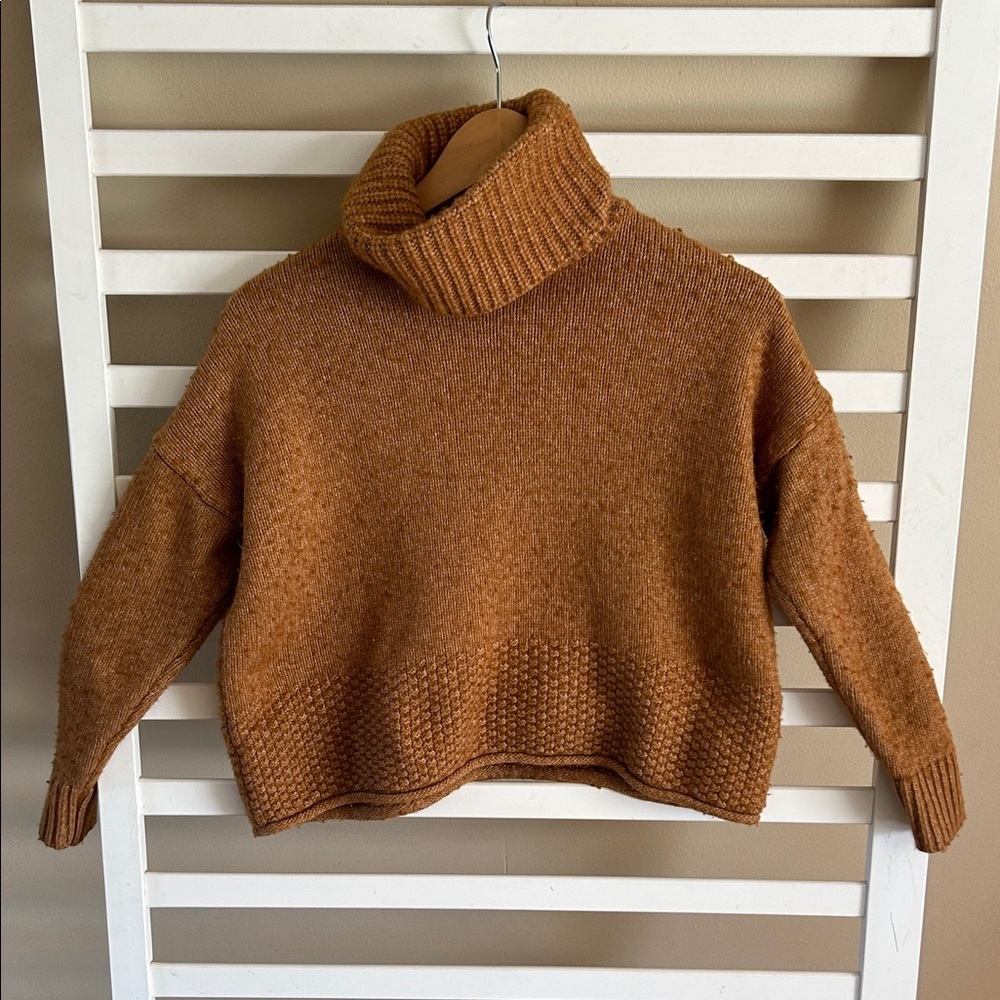 Madewell Women's Sadler Boxy Turtleneck Wool Blend Sweater Size XXS Camel